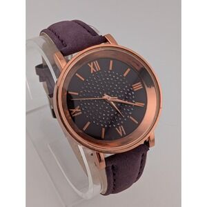 Women's Rose Gold Watch 35mm Case Purple Faux Leather Band- New Battery